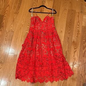 Self-Portrait Red Guipure Lace Midi Dress